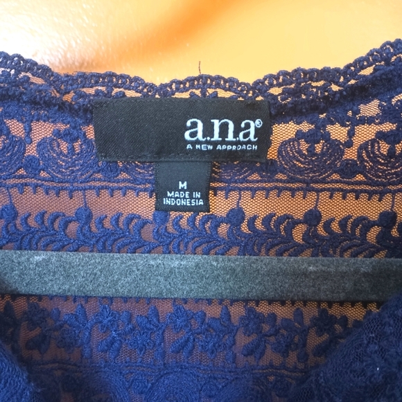 A.N.A Navy Blue Ruffle Sleeveless Blouse With Back Tie Size M - Picture 8 of 8